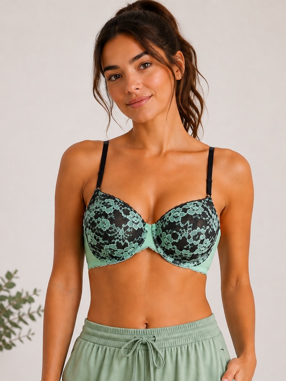 LA SENZA - Green Lace Underwire Bra